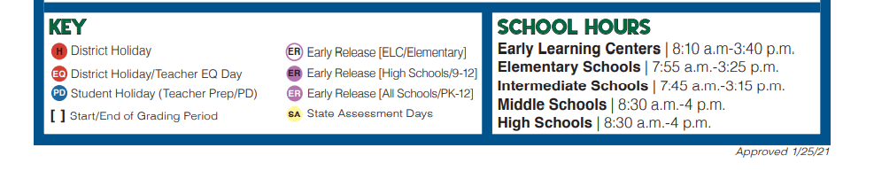 District School Academic Calendar Key for Parkwood Hill Intermediate