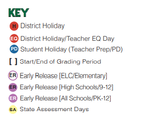 District School Academic Calendar Legend for New Elementary