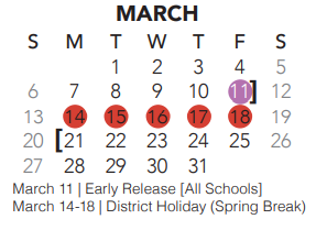 District School Academic Calendar for Independence Elementary for March 2022