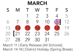 District School Academic Calendar for Bear Creek Intermediate for March 2022