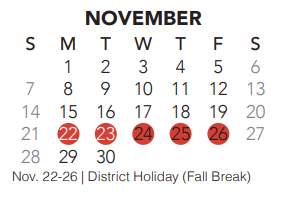 District School Academic Calendar for Independence Elementary for November 2021