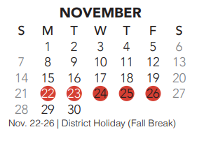 District School Academic Calendar for Bluebonnet Elementary School for November 2021