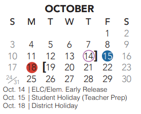 District School Academic Calendar for Park Glen Elementary for October 2021