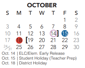 District School Academic Calendar for Bear Creek Intermediate for October 2021