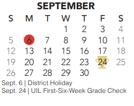 District School Academic Calendar for Central High School for September 2021