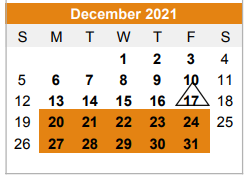 District School Academic Calendar for Kemp High School for December 2021