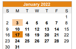 District School Academic Calendar for Kemp Primary School for January 2022