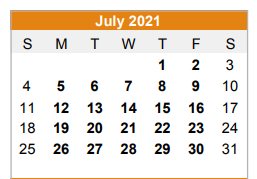 District School Academic Calendar for Kemp Primary School for July 2021