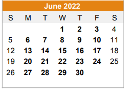 District School Academic Calendar for Kemp High School for June 2022