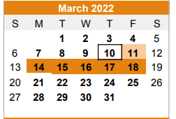 District School Academic Calendar for Kemp Primary School for March 2022