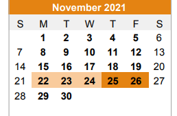 District School Academic Calendar for Kemp Primary School for November 2021