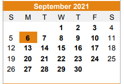 District School Academic Calendar for Kemp Primary School for September 2021
