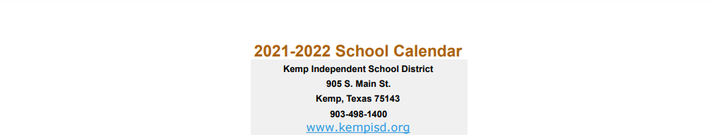 District School Academic Calendar for Kemp Intermediate School
