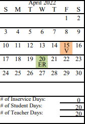 District School Academic Calendar for Spring Creek School for April 2022