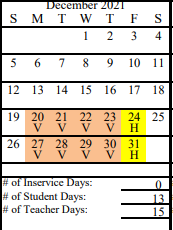 District School Academic Calendar for West Homer Elementary for December 2021