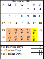 District School Academic Calendar for MT. View Elementary for December 2021