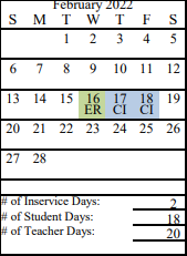 District School Academic Calendar for Voznesenka Elementary for February 2022