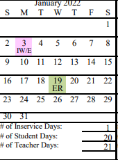 District School Academic Calendar for Ninilchik School for January 2022