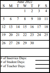 District School Academic Calendar for Ninilchik School for June 2022