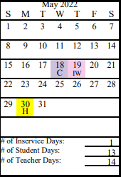 District School Academic Calendar for Fireweed Academy for May 2022