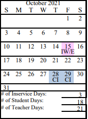 District School Academic Calendar for MT. View Elementary for October 2021