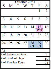 District School Academic Calendar for Spring Creek School for October 2021