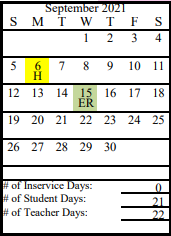District School Academic Calendar for Tebughna School for September 2021