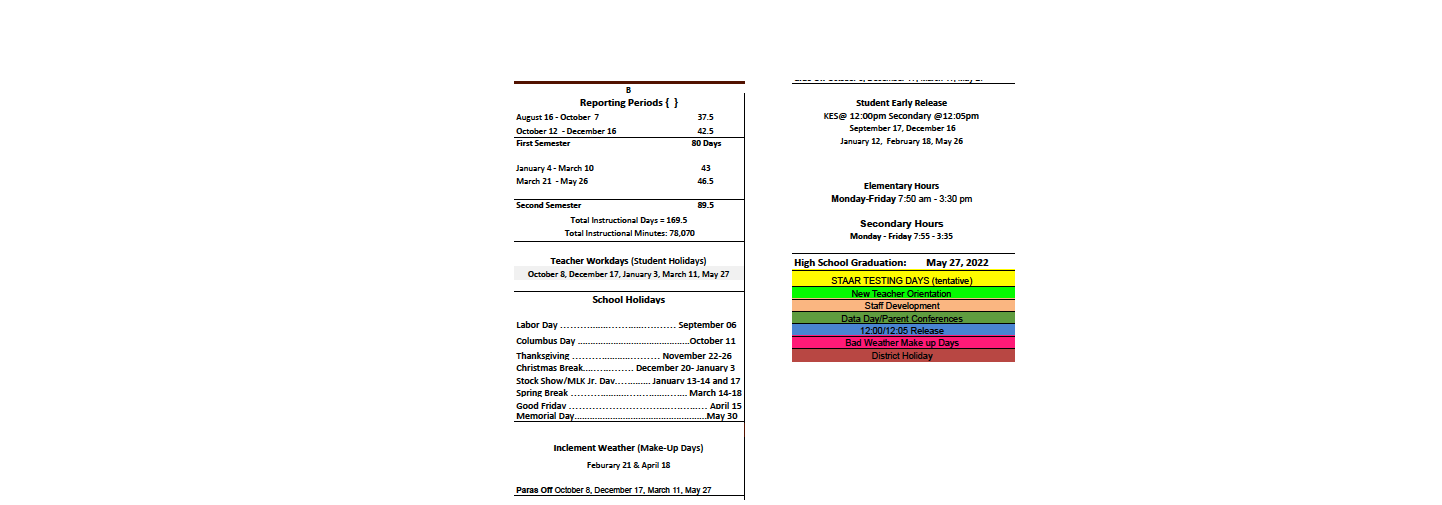 District School Academic Calendar Key for Karnes County Elite