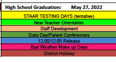 District School Academic Calendar Legend for Kenedy Middle School