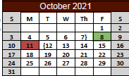 District School Academic Calendar for Karnes County Academy for October 2021