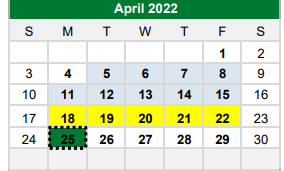 District School Academic Calendar for James A Arthur Intermediate School for April 2022