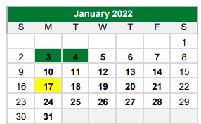 District School Academic Calendar for Kennedale Alter Ed Prog for January 2022
