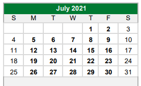 District School Academic Calendar for Kennedale Alter Ed Prog for July 2021