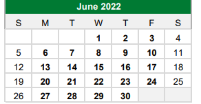 District School Academic Calendar for Kennedale J H for June 2022