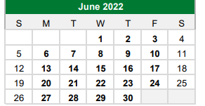 District School Academic Calendar for Kennedale Alter Ed Prog for June 2022