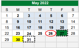 District School Academic Calendar for Kennedale Alter Ed Prog for May 2022