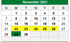 District School Academic Calendar for Kennedale H S for November 2021