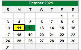 District School Academic Calendar for Kennedale Alter Ed Prog for October 2021