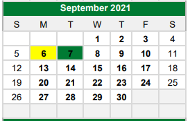 District School Academic Calendar for Kennedale J H for September 2021