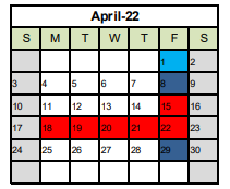 District School Academic Calendar for Pleasant Prairie Elementary for April 2022