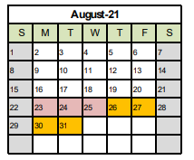 District School Academic Calendar for Charles Nash Elementary for August 2021