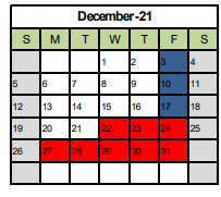 District School Academic Calendar for Hillcrest School for December 2021
