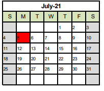 District School Academic Calendar for Durkee Elementary for July 2021