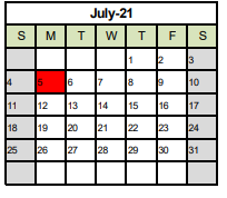 District School Academic Calendar for Jefferson Elementary for July 2021