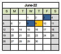 District School Academic Calendar for Frank Elementary for June 2022