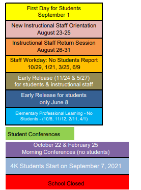 District School Academic Calendar Legend for Bose Elementary