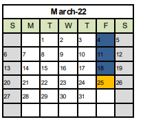 District School Academic Calendar for Bose Elementary for March 2022