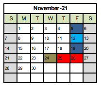 District School Academic Calendar for Hillcrest School for November 2021