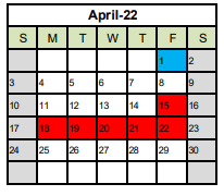 District School Academic Calendar for Kenosha House Of Corrections for April 2022