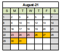 District School Academic Calendar for Indian Trail Academy for August 2021